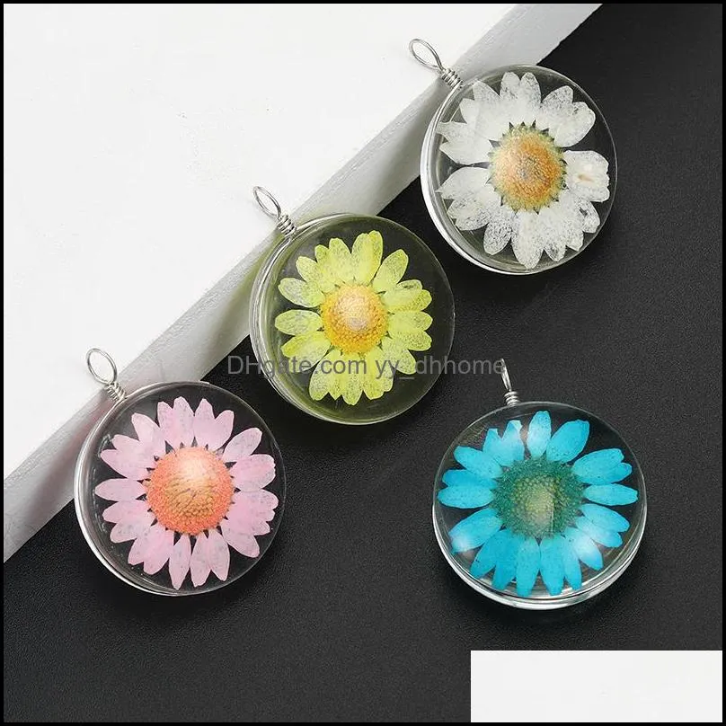 fashion colorful dried flower small daisy charm for jewelry making handmade glass pendant fit necklace diy fashion kids jewelry