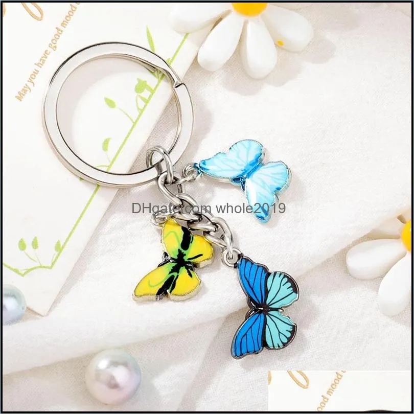 enamel butterfly keychain key chain ring holder charm insects car keys women bag accessories jewelry 2222 t2