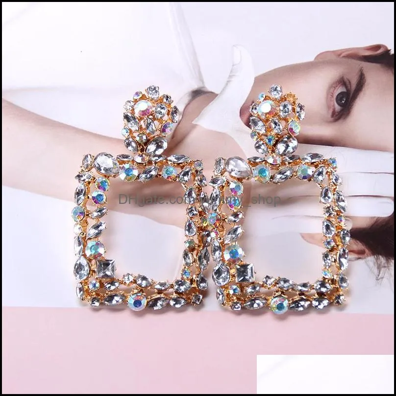 fashion big geometry earring crystal stone long dangle drop earrings for women gold color round square statement wedding party jewelry