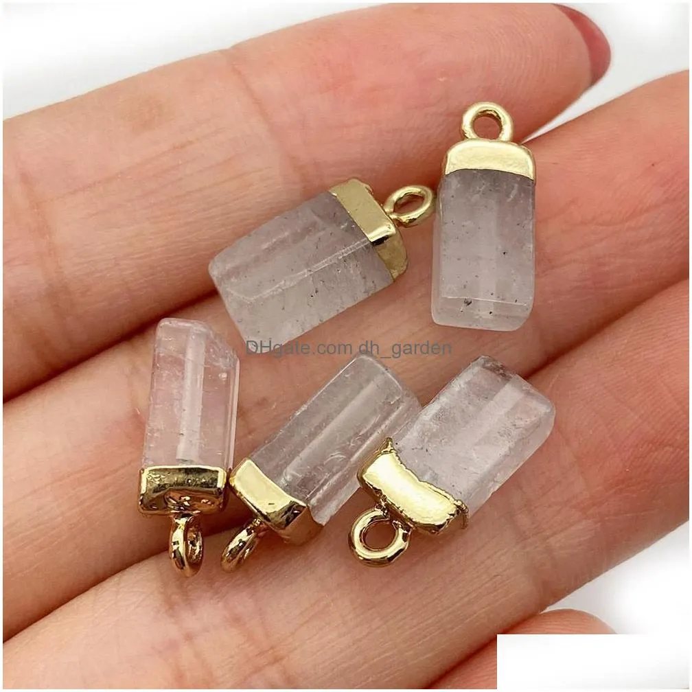 mini crystal rectangle pillar shape pendant colorful jade natural stone mixed charms jewelry accessories making necklace wholesale