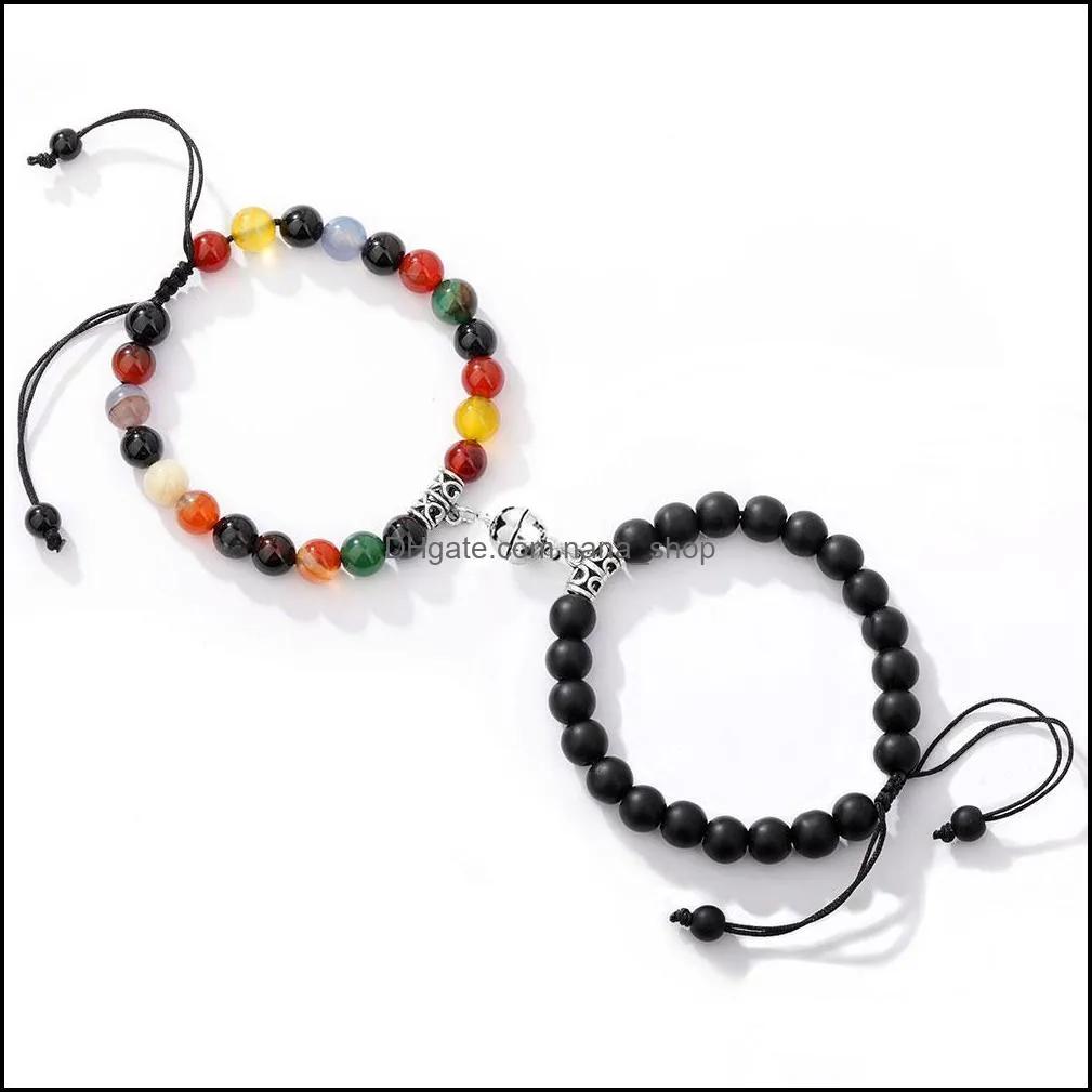 attractive charm distance magnet couple bracelets beaded strands 2pcs/set friendship jewelry natural stone beads yoga braided bracelet for