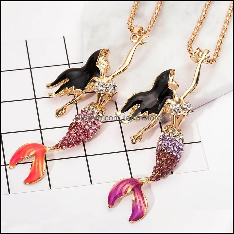  sweet girl mermaid necklace multicolor seamaid decoration pendant necklace women accessories gold plating sweater chain fashion