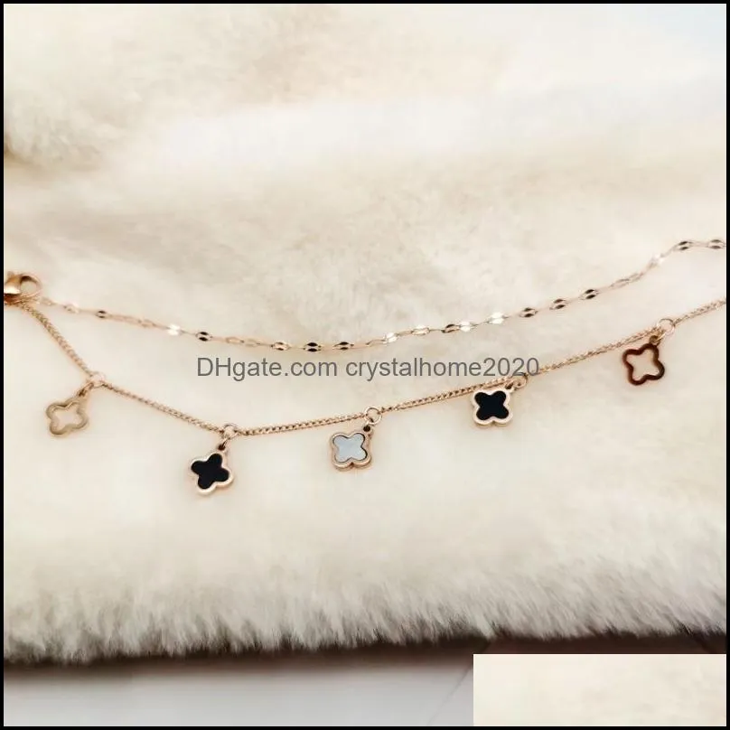 anklets fashion clover ins doublelayer titanium steel rose gold foot chain friend simple decoration for women