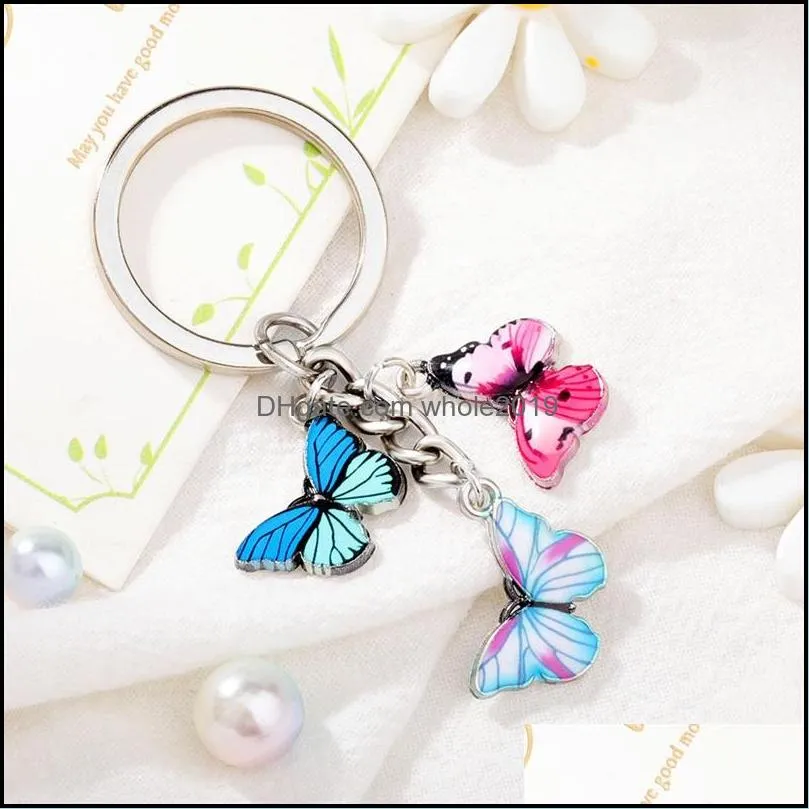 enamel butterfly keychain key chain ring holder charm insects car keys women bag accessories jewelry 2222 t2