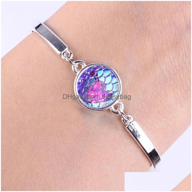 2021 round mermaid charm bracelet silver plated bangle with 5 different colors women jewelry party gift