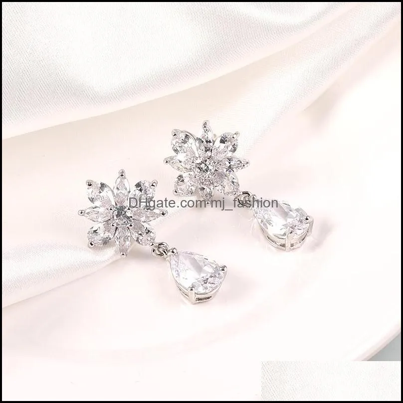 fashion designer cubic zirconia sun flower waterdrop dangle earrings for women bridal wedding chandelier ear earring party jewelry