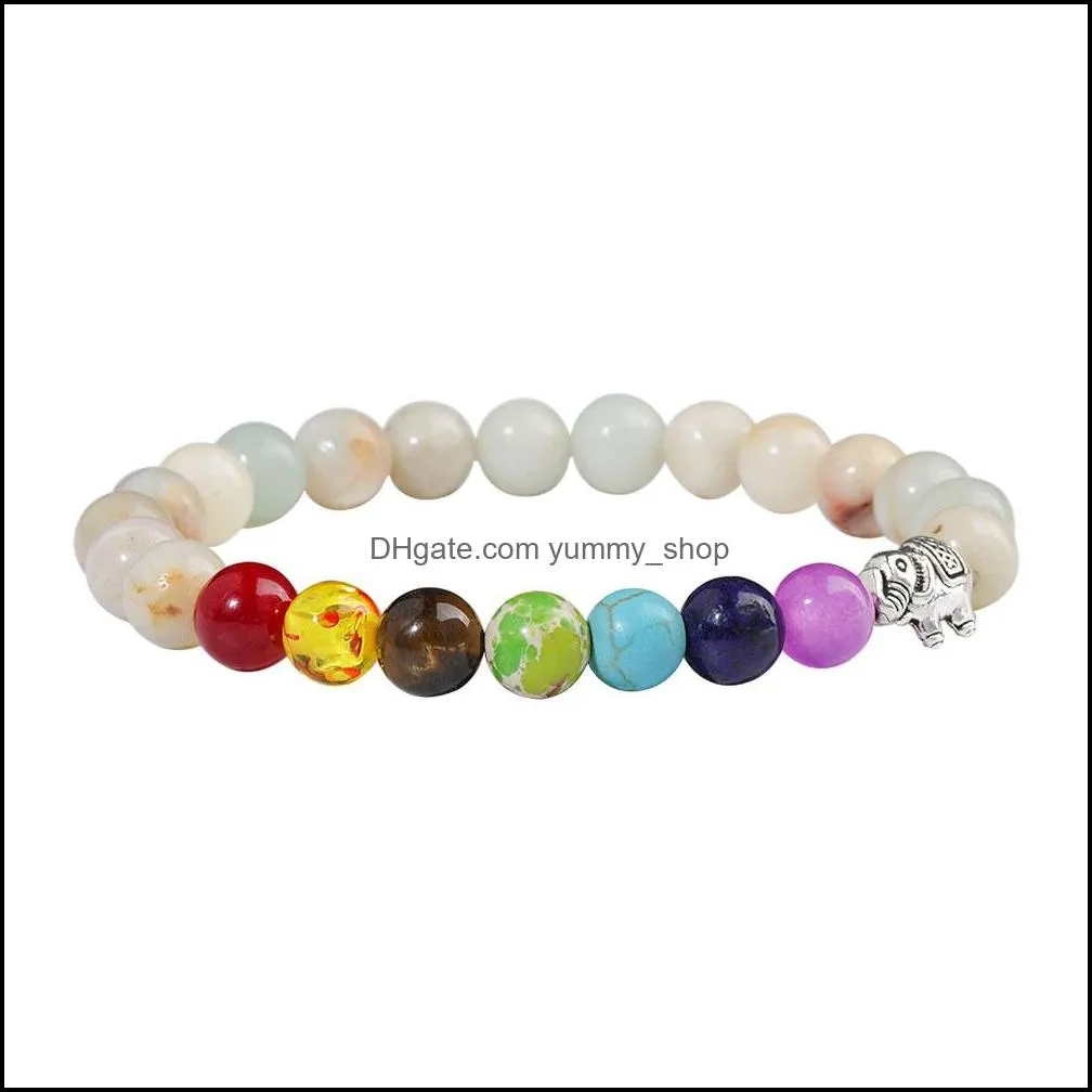 elephant charm bracelets 7 chakra natural stone bead bracelet  oil diffuser yoga bracelet