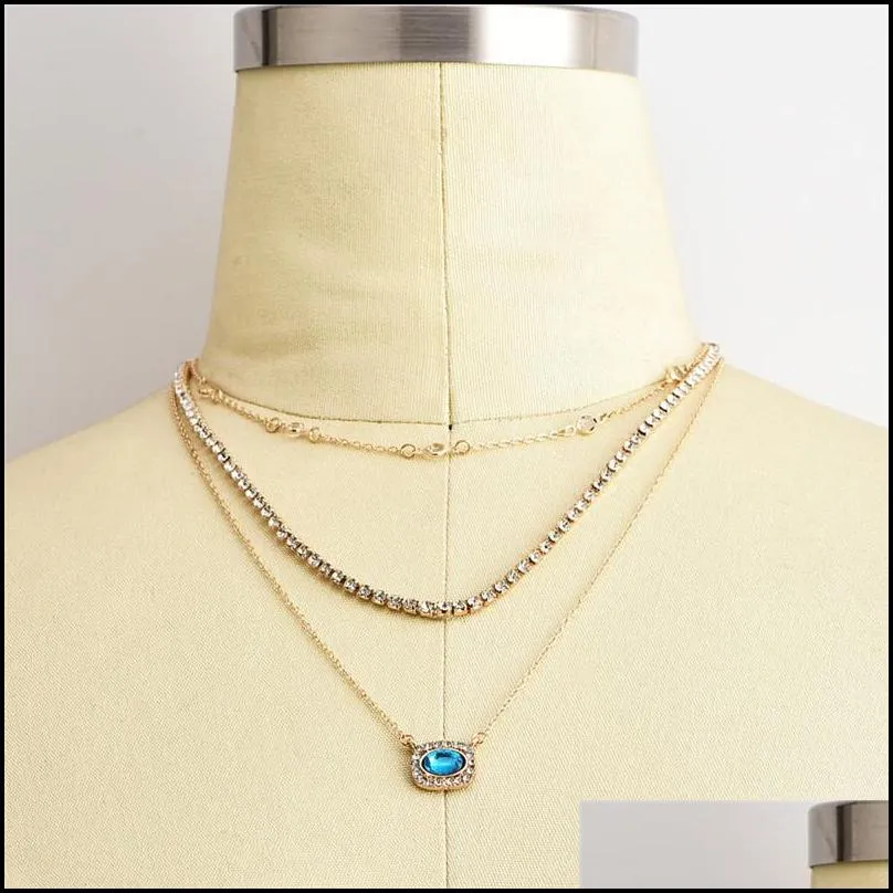 elegant multilayer geometric blue clear crystal pendant choker necklace for women trendy jewelry gift 2019