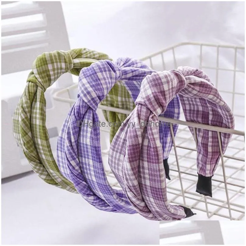  fashion women hair accessories classic  plaid headband wide side casual hairband for adult turban wholesale