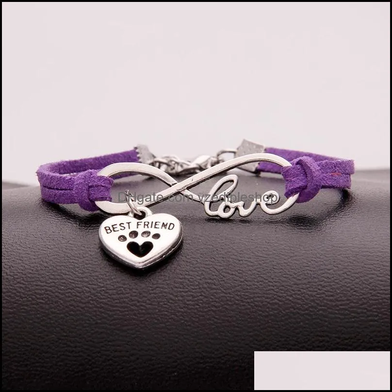 bff friend infinity bracelets for women men dog claw heart letter charm velvet wrap bangle girl boy friendship fashion jewelry