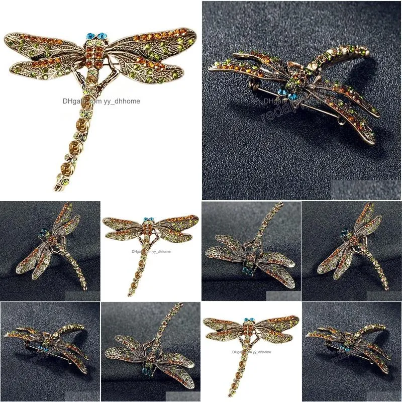 crystal vintage dragonfly brooches for women large insect brooch pin fashion dress coat accessories cute jewelry accessories