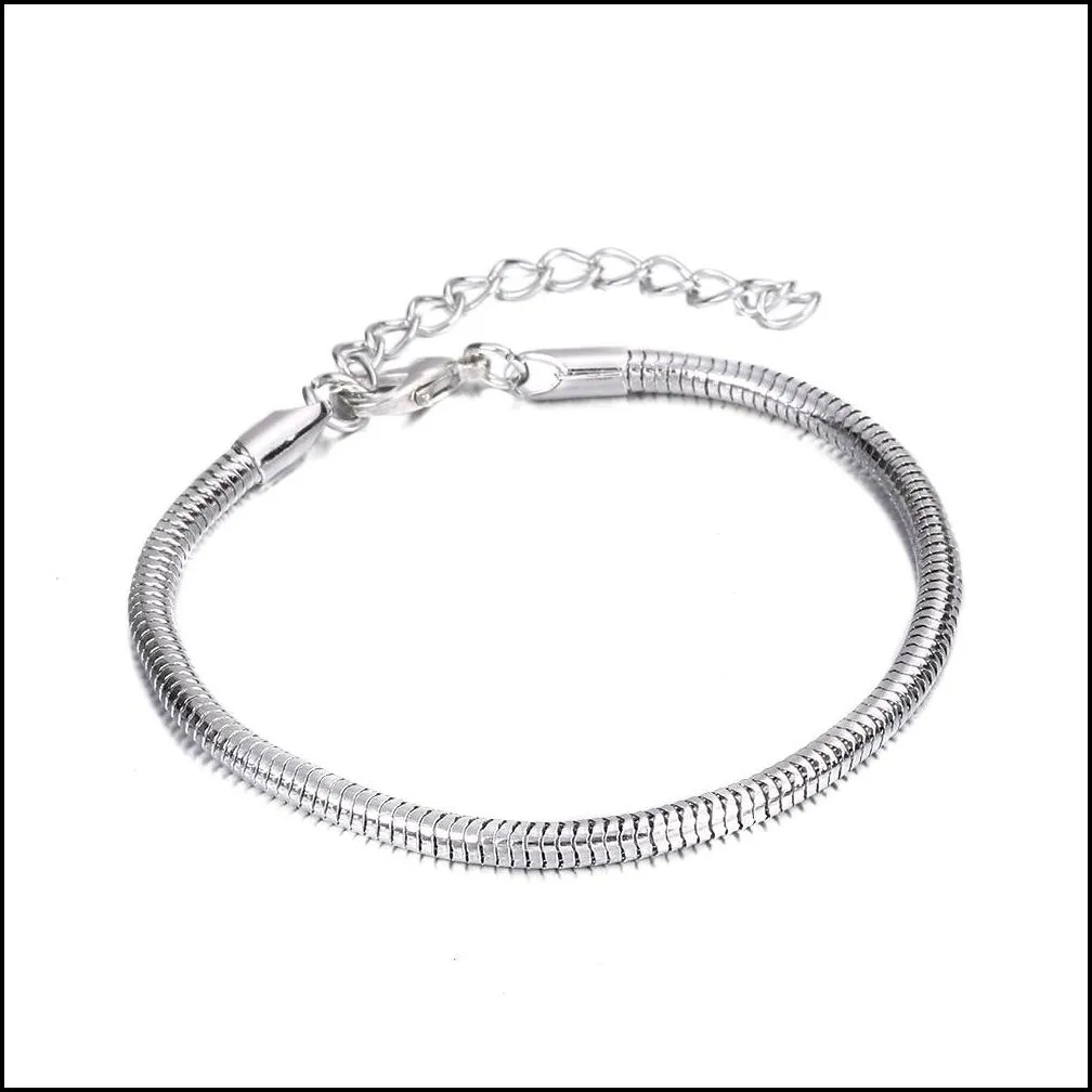 silver plated snake chain men women bracelets punk style adjustable size chain bracelets for diy jewelry charm