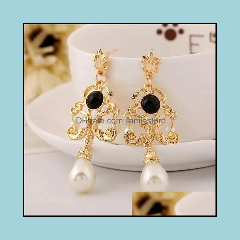 vintage crystal with pearls big geometric shape dangle earrings for women jewelry classic statement accessories