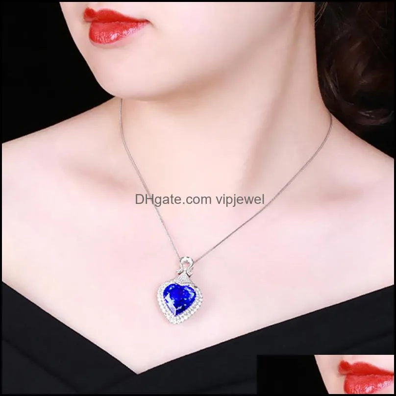 heart of ocean blue heart love forever pendant necklace for women wedding party jewelry blue crystals necklaces vipjewel