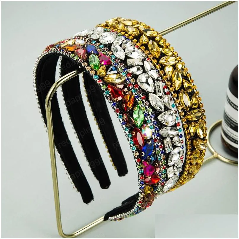 luxury korean geometric crystal headband elegant color rhinestone beaded hairband girl party hair accessory headpiece