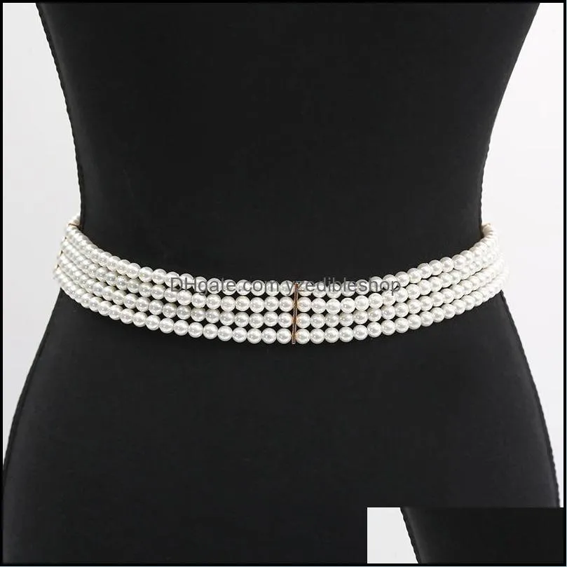 fashion elegant women belly chains pearl belt waist belts elastic buckle chain female girls dress crystal strap
