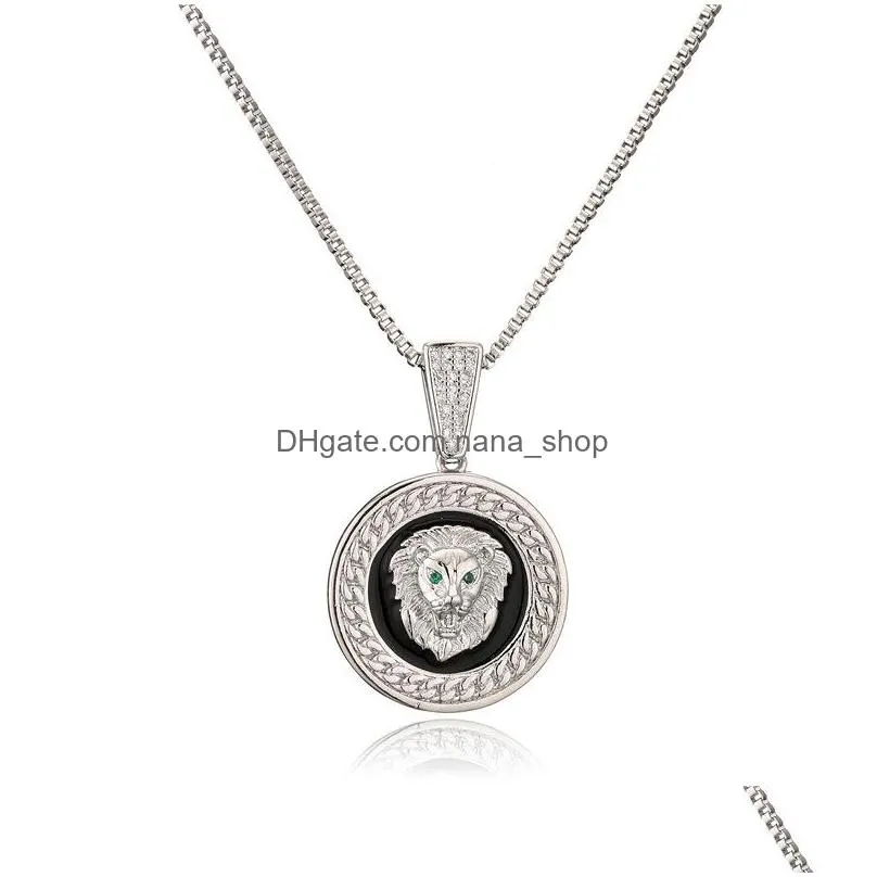 fashion jewelry drop glaze  head pendant necklace zircon inlaid copper 18k gold plated hip hop necklaces