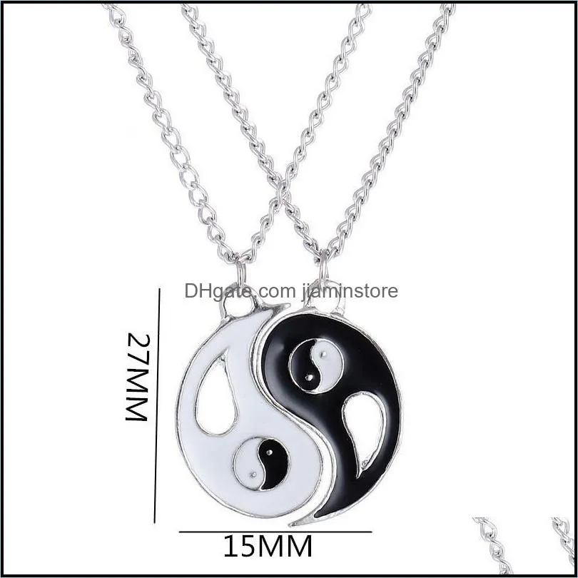 creative couple necklaces chinese tai chi charm stitching pendant chain necklace jewelry brother friend lovers gift 2pcs/set