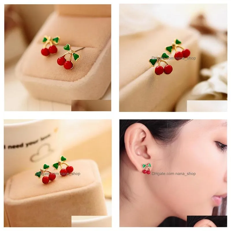 fashion jewelry cute cherry earrings sweet cherry stud earrings