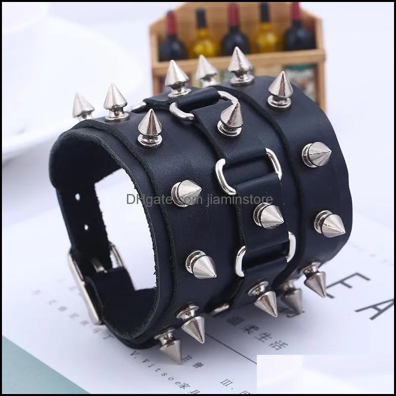 punk unique rock spikes rivet gothic skeleton charm bracelets skull biker wide cuff leather bangle gift