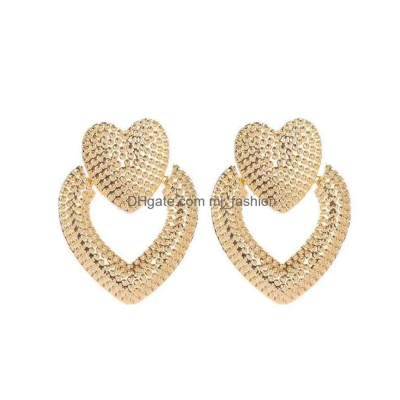 fashion jewelry heart earrings hollowed metal double peach heart stud earrings