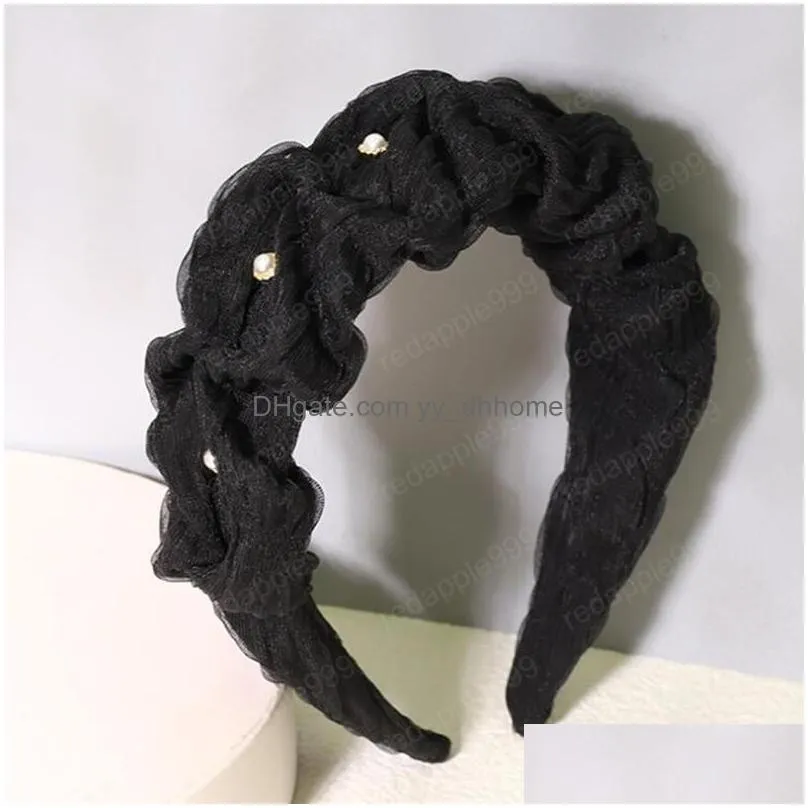 fashion women headband warm autumn winter hairband pleated headwear solid color casual hair accessories
