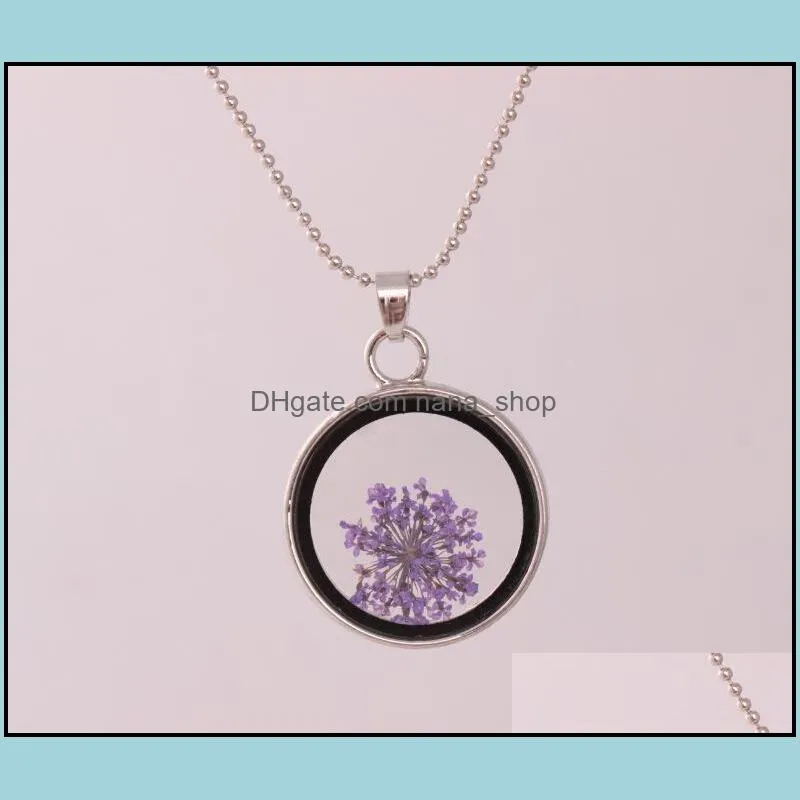 dried flower pendant necklace glass ball plant flower crystal long chain necklace collier dry flower plants glass necklace nanashop