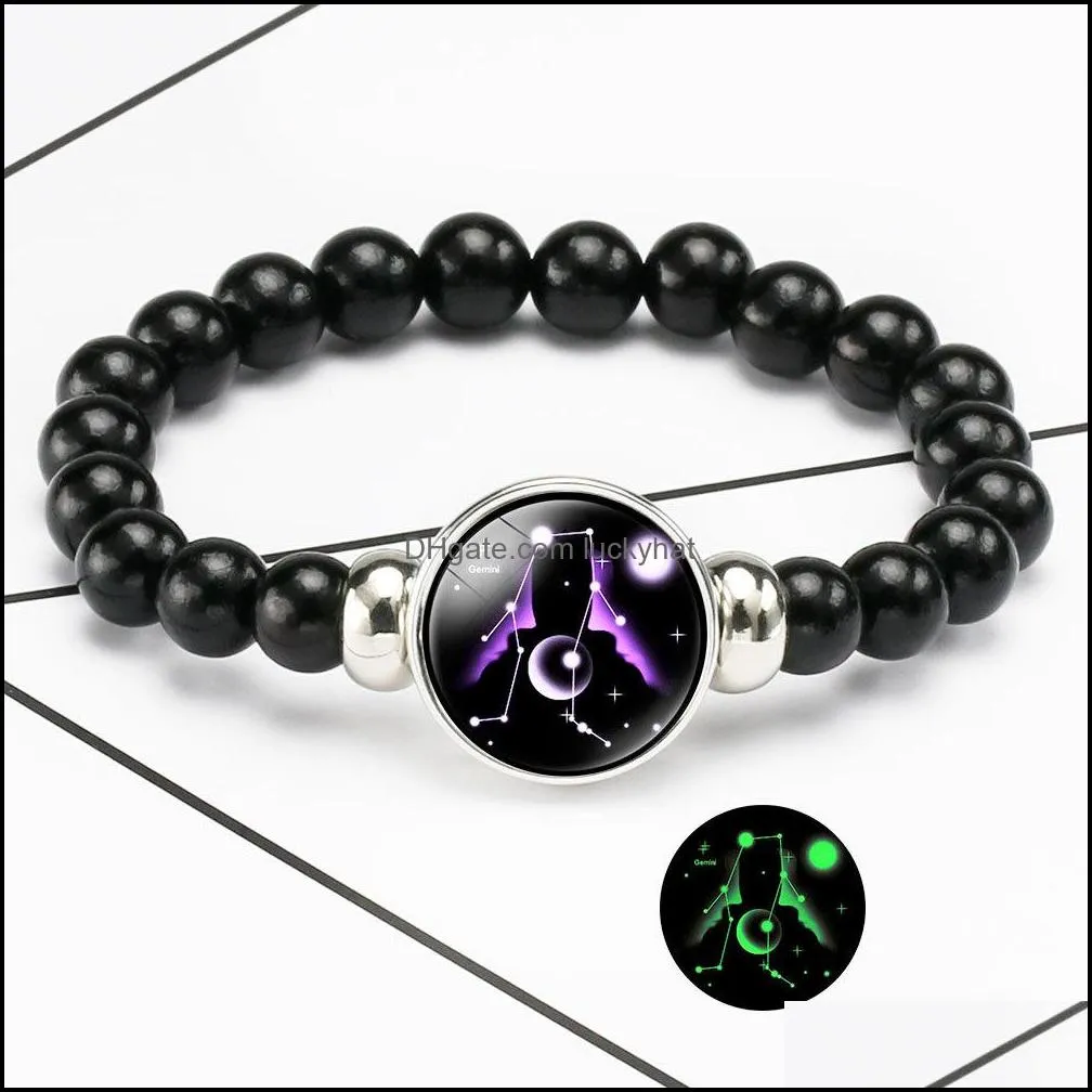 luminous 12 zodiac sign bracelets for women men glow in the dark constellation charm beads chains fashion birthday jewelry in bulk