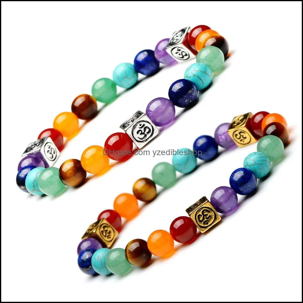 8mm 7 chakra charm beaded chains bracelets for women men natural healing crystals stone prayer beads elasticity bangle fashion yoga