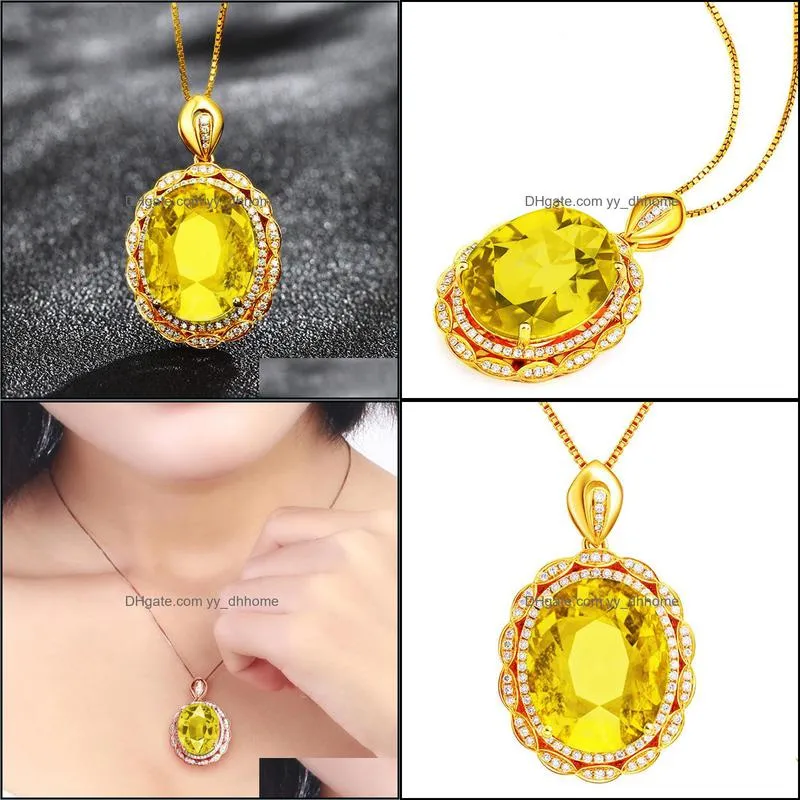 inlaid yellow diamond eggshaped diamond crystal pendant necklace microset zircon full diamond blooming floral luxury party yydhhome
