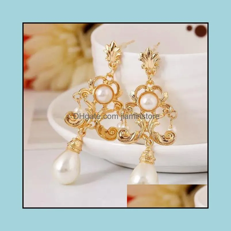 vintage crystal with pearls big geometric shape dangle earrings for women jewelry classic statement accessories