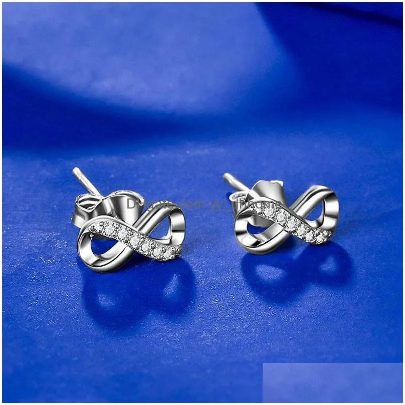 fashion infinity earrings 925 sterling silver studs high quality cz cubic zirconia round forever love accent jewelry for women girls