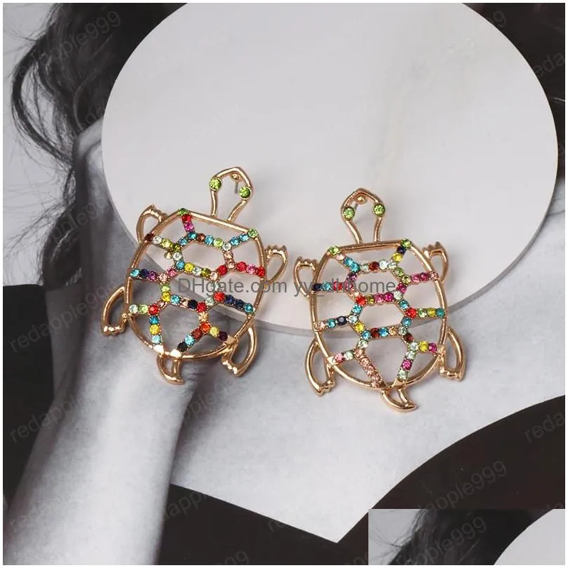  fashion jewelry vintage colorful rhinestone turtle stud earrings