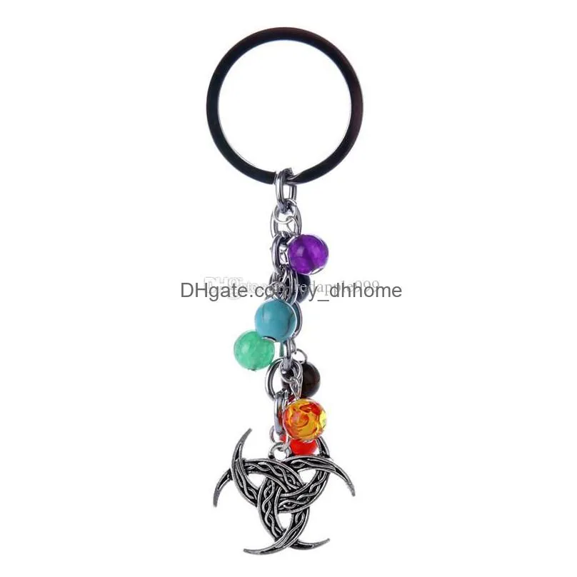 yoga reiki 7 chakra natural stone keychain ancient silver tree of life anchor hand key chain ring bag hangs jewelry