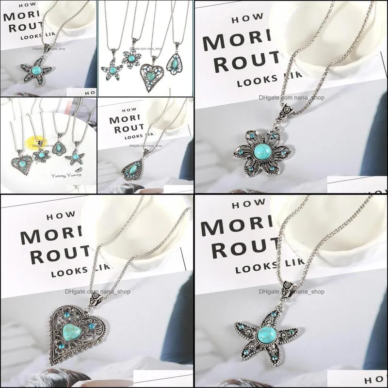 turquoise necklace bohemian diamond starfish peach heart pendant necklace fine fashion nanashop