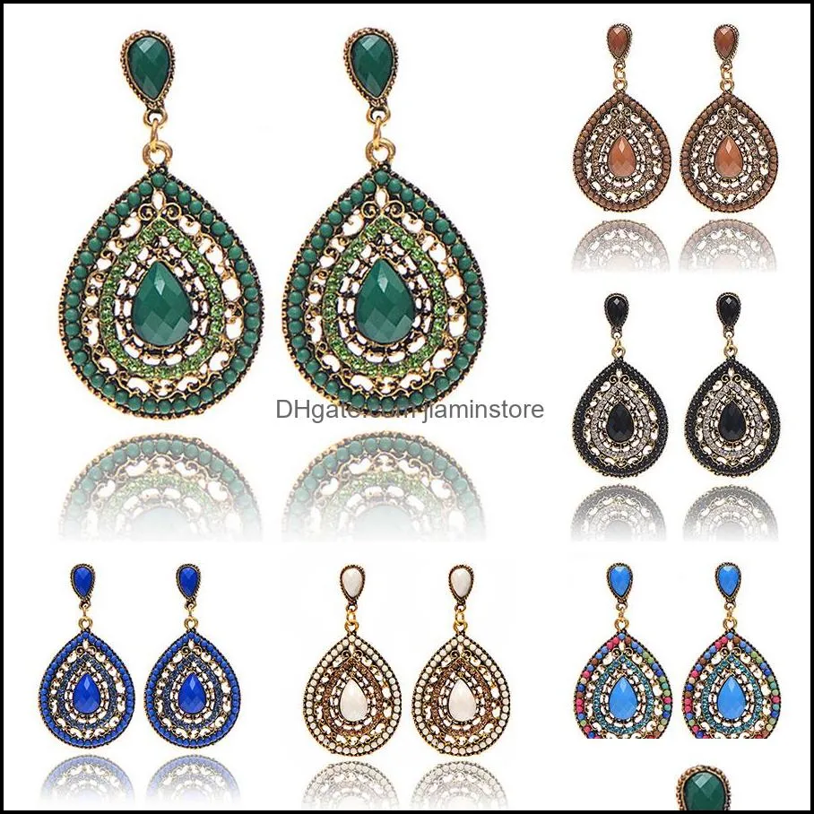 bohemian water drop dangle earring vintage ethnic teardrop crystal beaded statement earrings for women boho fashion jewelry