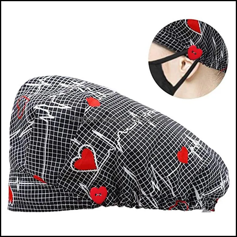 printed unisex cotton adjustable pet work dust cap nursing caps elastic beauty hats salon scrubs beanie