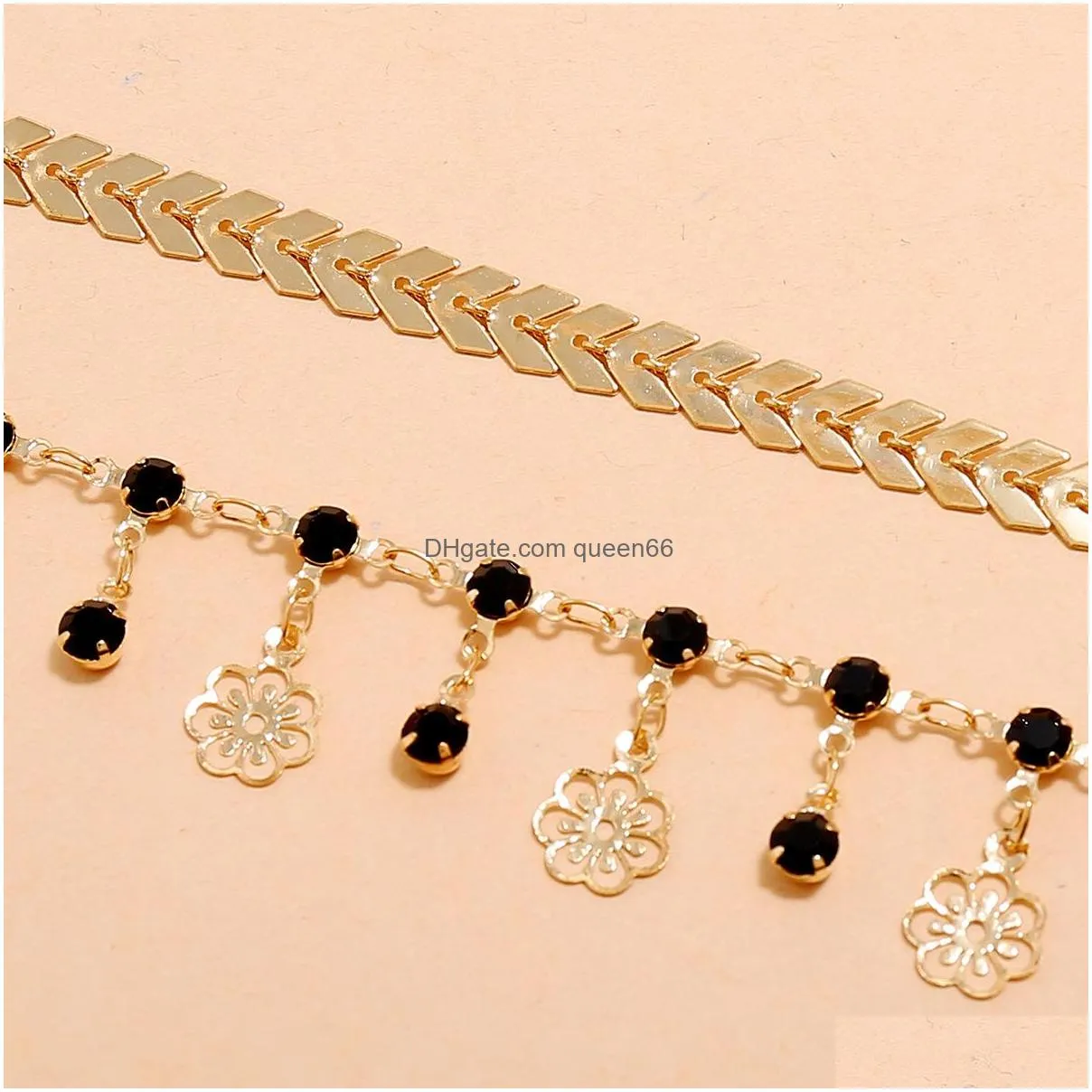 fashion jewelry double layer anklet flowers tassels chain anklet set