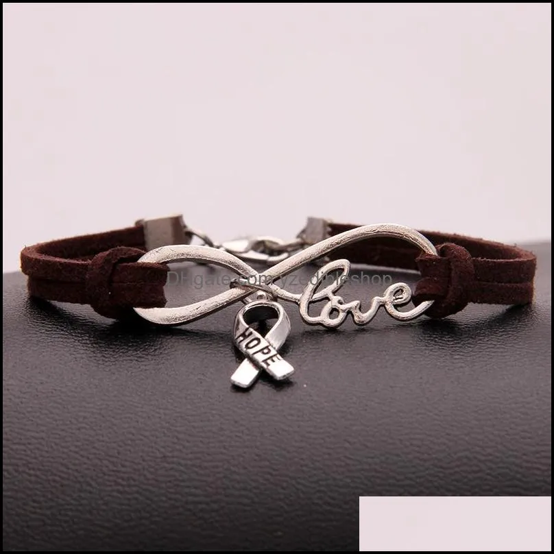 fashion breast cancer awareness hope bracelets for women men ribbon love charm velvet string rope wrap bangle diy handmade jewelry