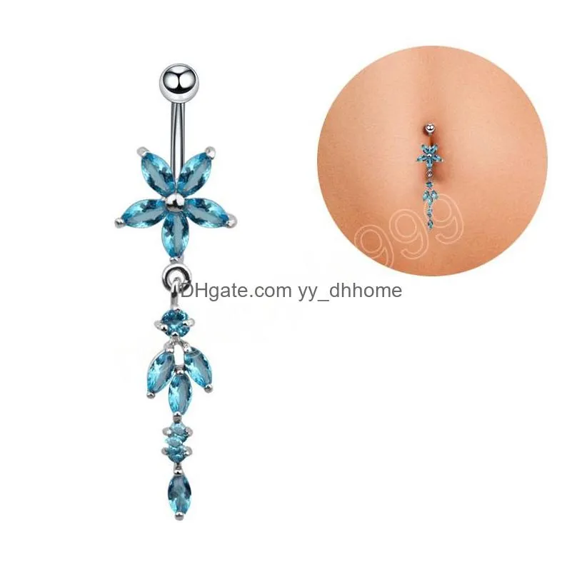 flower dangled belly piercing umbigo stainless steel zircon sexy belly button ring for women girls body jewelry