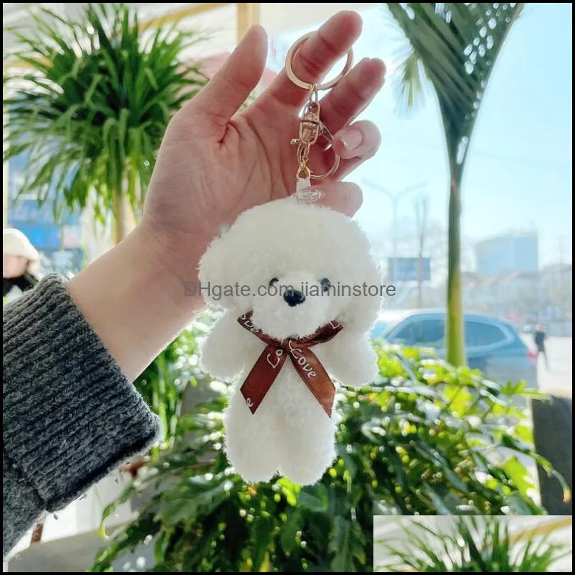 cute cartoon 11 cm teddy bear dog plush stuffed doll keychain car key holder bag pendant toys for kids xmas gift