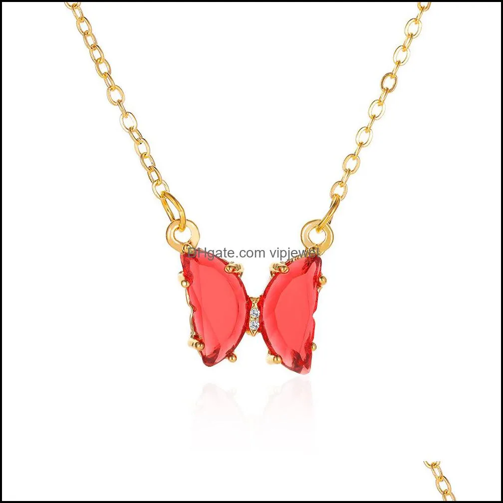 net red ins glass wind crystal butterfly necklace korean version of super fairy fantasy transparent stained glass butterfly necklace vipjewel