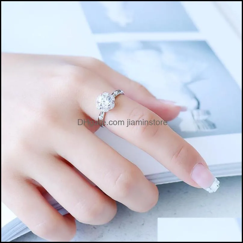 adjustable opening fashion modern crystal engagement prong design solitaire rings for girls aaa white zircon cubic ring women wedding
