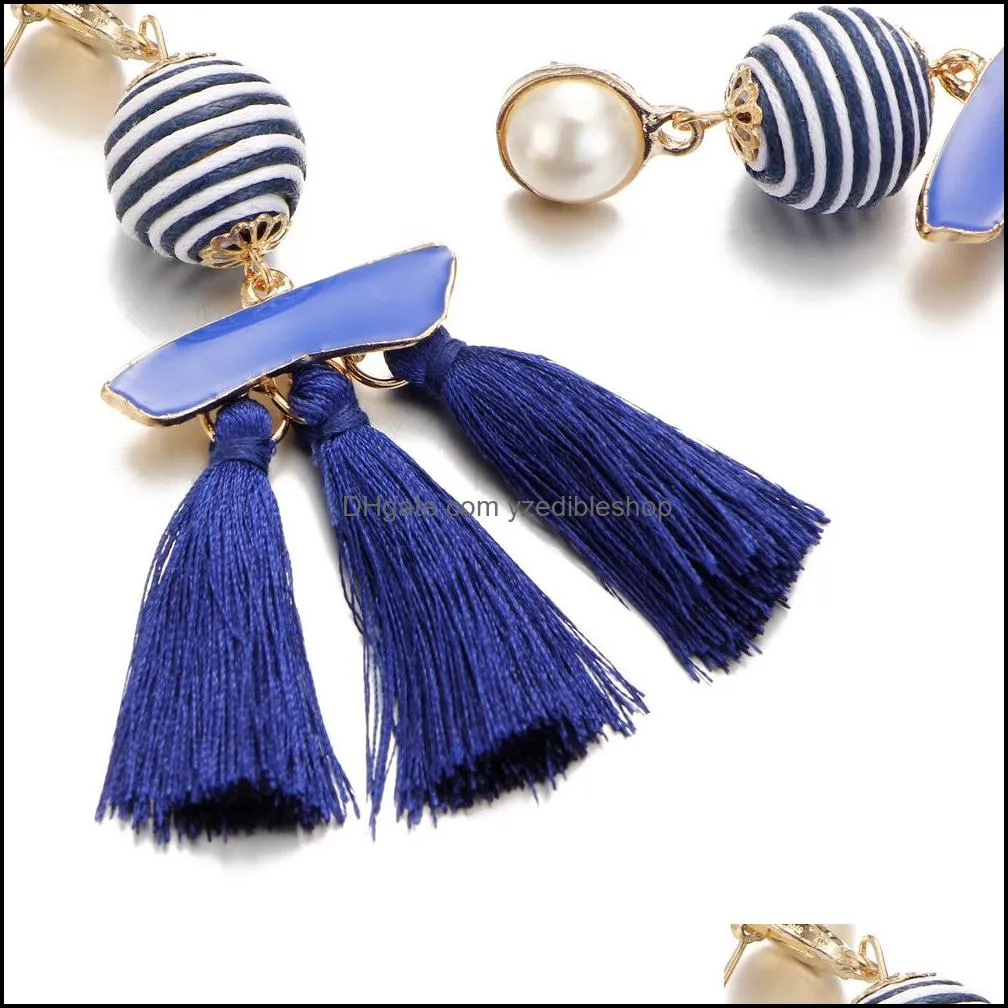  ethnic boho tassel dangle earrings for women line ball pearl statement long drop handmade earring charms bohemian jewelry