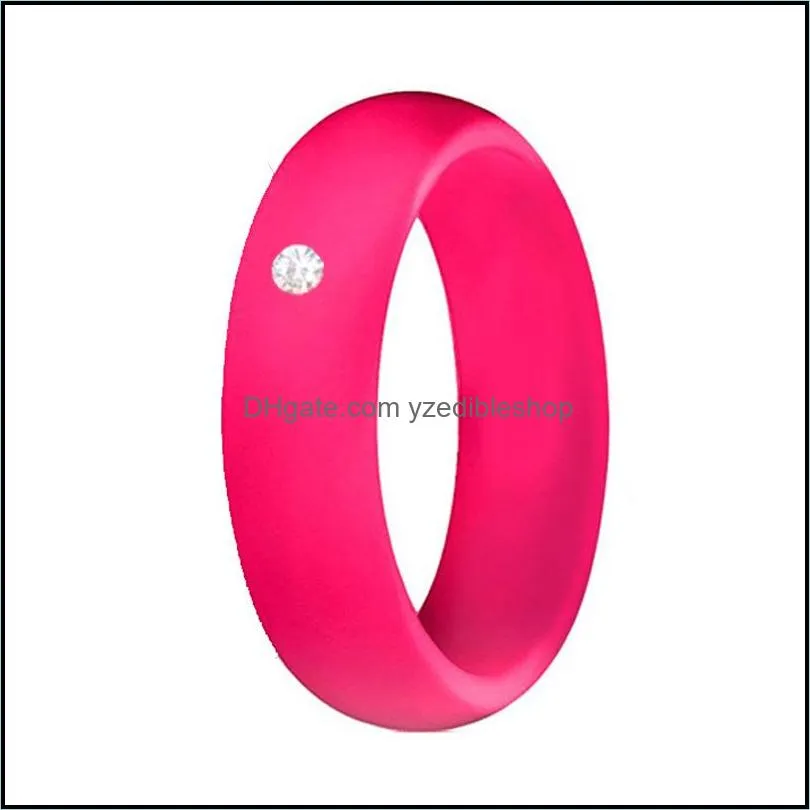 10 colors/lot 5.7mm wide women wedding silicone rings for girls crystal diamond engagement bride comfortable soft rubber finger ring