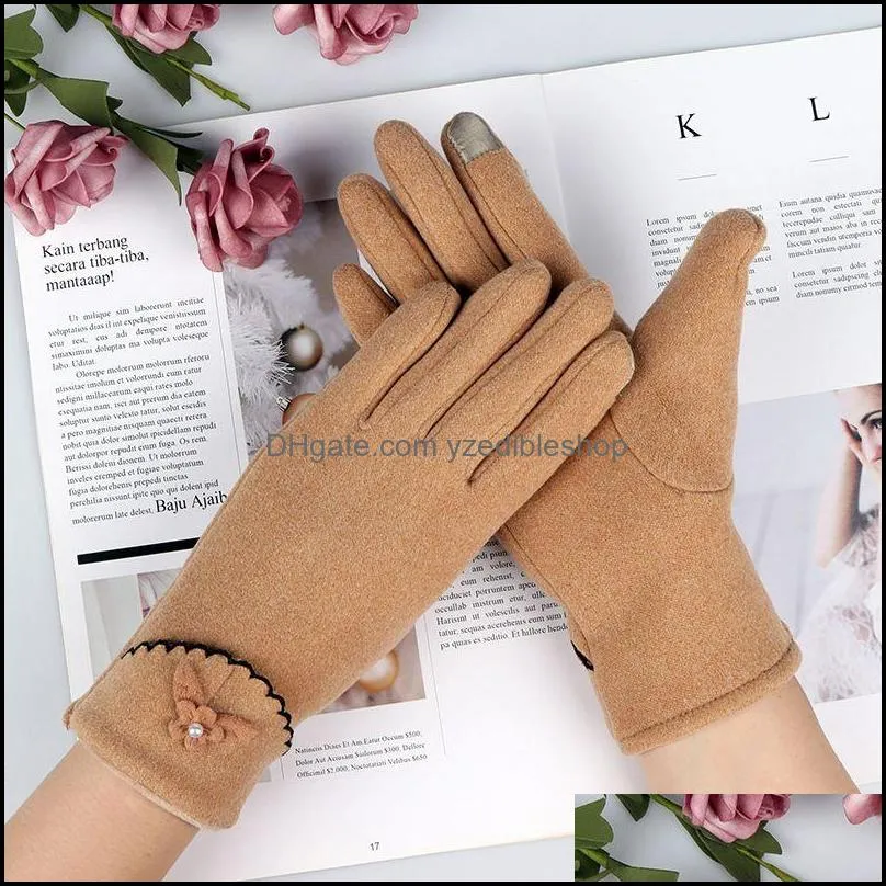 casual winter fleece five fingers gloves outdoor korean sports riding thick warm nonslip touch screen driving mittens