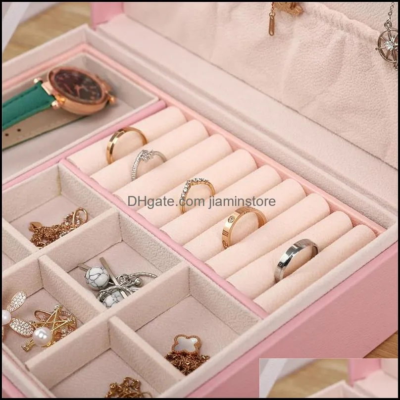 fashion multifunction leather jewelry boxes double layer organizer display travel case portable storage box