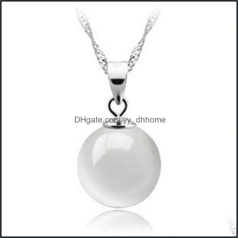 925 sterling silver necklace natural round ball white opal pendant chain necklac yydhhome