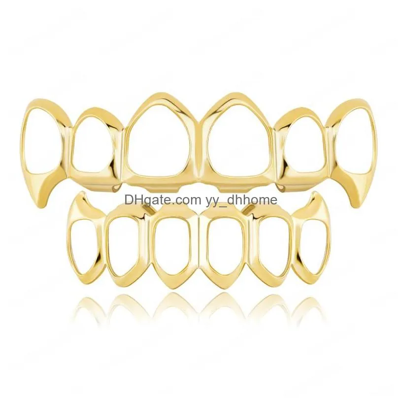 smooth gold silver plated teeth grillz 6 top bottom faux dental tooth braces grills men lady hip hop body jewelry