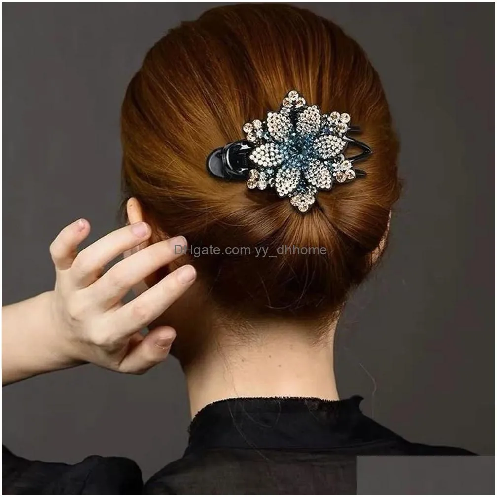 rhinestone flower duckbill hair claws vintage hair clips hair accessories for women shinning hairpin ponytail headwear
